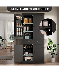homfan Modern Farmhouse Freestanding Pantry Cabinet, Engineered Wood Kitchen Storage Cupboard with Adjustable Shelves and Anti-Tip Design