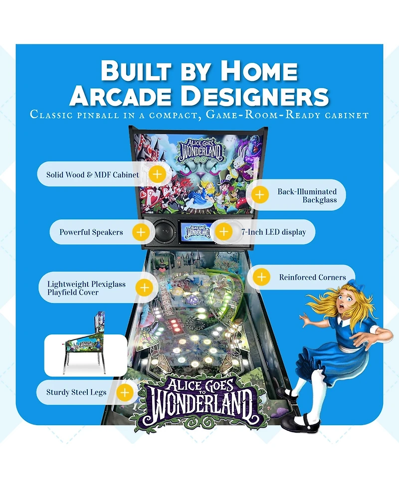 Wonderland Amusements Alice Goes to Wonderland Pinball Machine with Led Lighting