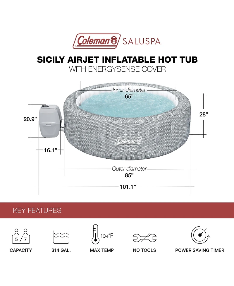 Bestway Coleman Sicily AirJet Inflatable Round Hot Tub with SaluSpa Seat