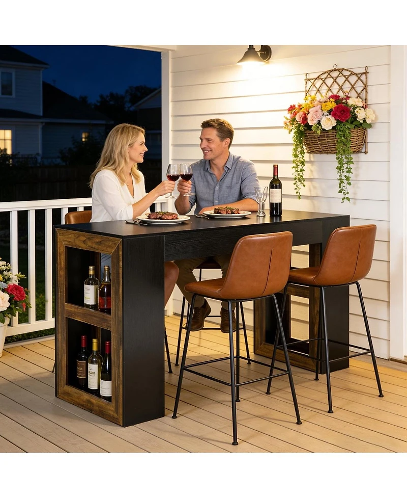 Tribesigns 63 Inch Rustic Bar Table, Counter Height Pub Table with Dual-Side Storge Shelves for Kitchen, Dining Room, Bistro