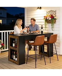 Tribesigns 63 Inch Rustic Bar Table, Counter Height Pub Table with Dual-Side Storge Shelves for Kitchen, Dining Room, Bistro