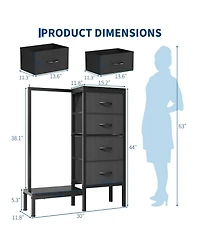homfan Heavy Duty 4-Drawer Fabric Dresser with Hanging Rail - Multi-Functional Storage Organizer Shelf Metal Frame, Anti-Tip Safety