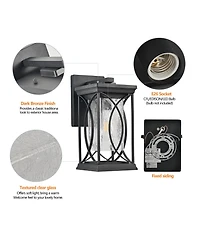 Midola 14"(H) 1-pack Outdoor Wall Lantern with Crackled Glass, Weather-Resistant Exterior Light Fixture for Porch, Patio, and Entryway