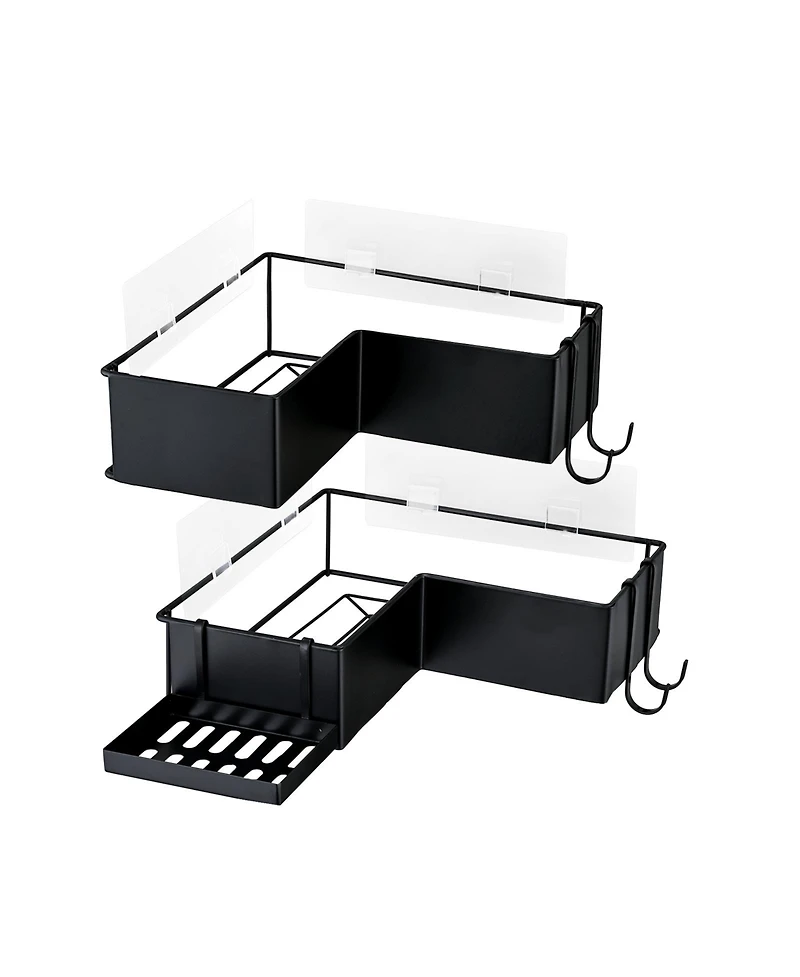 Midola 2-Pack Drill-Free Adhesive Corner Shower Caddy Organizer with Soap Holder and 4 Hooks for Bathroom