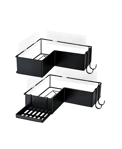 Midola 2-Pack Drill-Free Adhesive Corner Shower Caddy Organizer with Soap Holder and 4 Hooks for Bathroom
