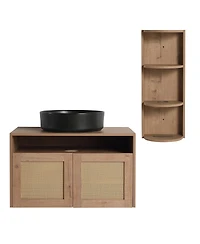 Sillysis Wall Mounted Modern Bathroom Vanity Set, Vessel Ceramic Sink, Storage Rack with Open Shelves
