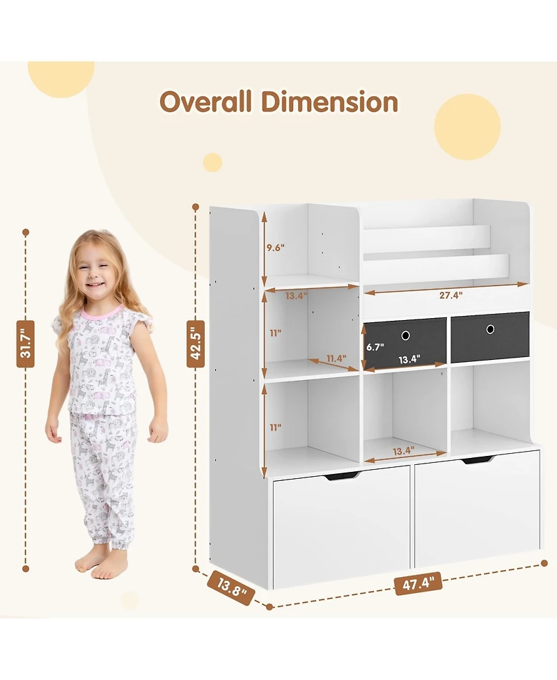 homfan Spacious Kids Wooden Bookshelf with 4 Drawers - 47.8 Inch Modern Bookcase with Cubbies - Toy Storage Organizer and Display Cabinet