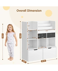 homfan Spacious Kids Wooden Bookshelf with 4 Drawers - 47.8 Inch Modern Bookcase with Cubbies - Toy Storage Organizer and Display Cabinet