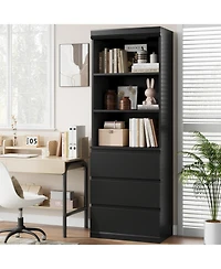 homfan 70 Inch Tall Bookcase with 3 Drawers and 3 Open Shelves, Modern Storage