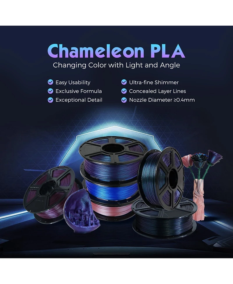 Flashforge 1.75mm Pla 3D Printer Filament, 1kg – Burnt Titanium Chameleon Color-Changing