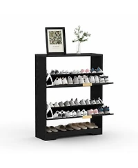 homfan Fluted Shoe Cabinet for Entryway with 2 Flip Drawers, Narrow Shoe Rack with Open Storage and Adjustable Shelf, 29.9"W x 9.4"D x 40"H