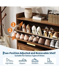 homfan Narrow Shoe Cabinet for Entryway with 2 Flip Drawers, Adjustable Shelves, Dustproof Back Panel