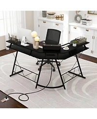 Gouun L-Shaped Corner Computer Desk with Power Outlet, Usb Ports and Monitor Stand