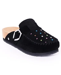 Minnetonka Women's Rhinestone Suede Adjustable Buckle Clogs