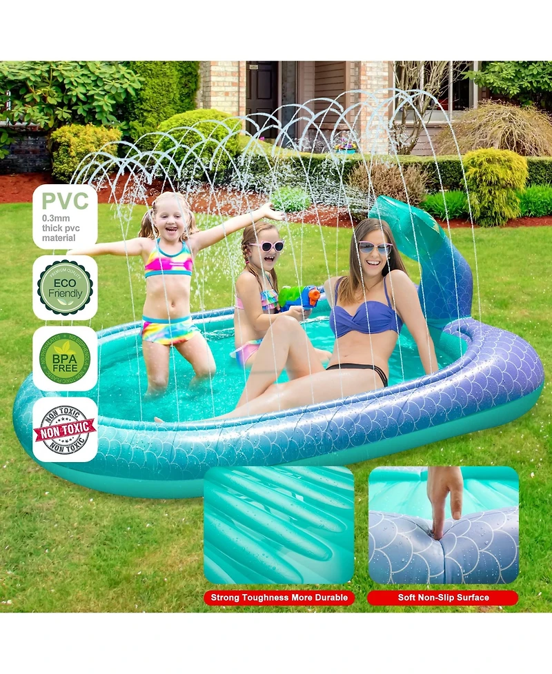 Aofar Mermaid Splash Pad Sprinkler Water Play Mat Pool Kids Toys