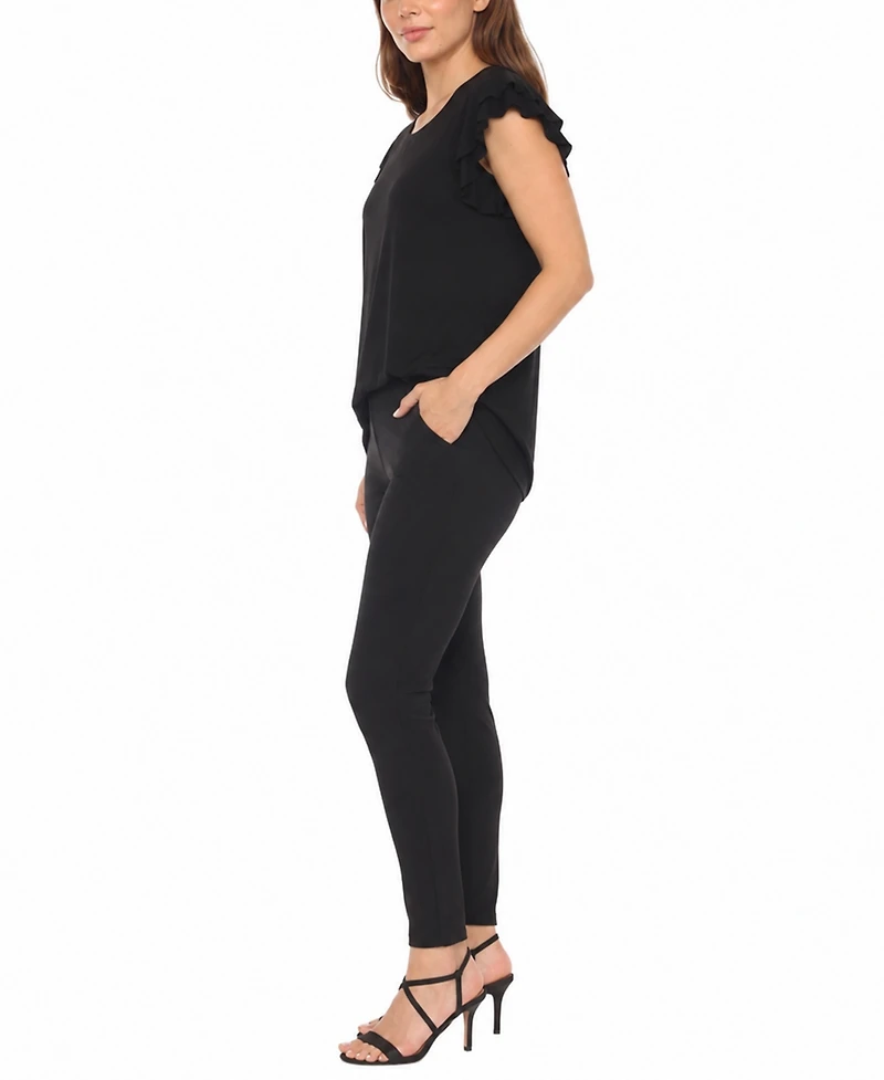 White Mark Women's Flutter-Sleeve Top and Scuba Pants Set