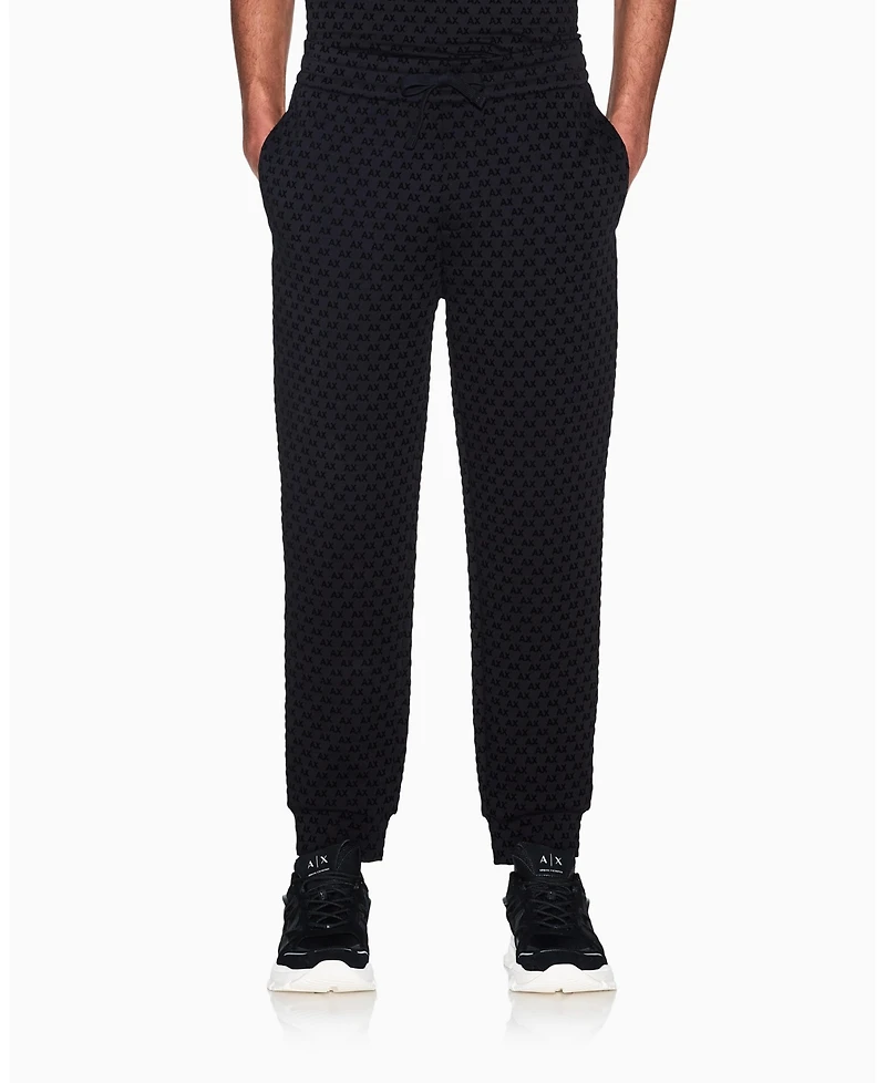 A|X Armani Exchange Men's Bonded Cotton Flocked All Over Logo Jogger