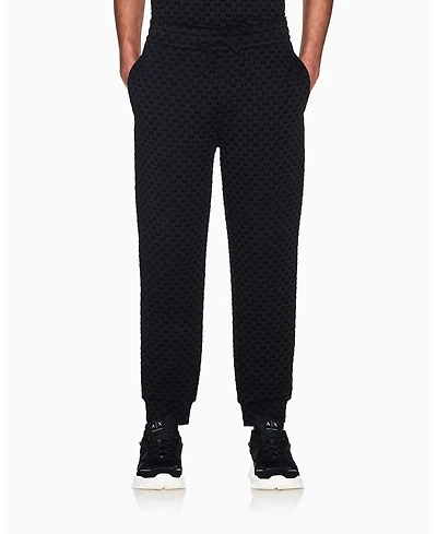 A|X Armani Exchange Men's Bonded Cotton Flocked All Over Logo Jogger