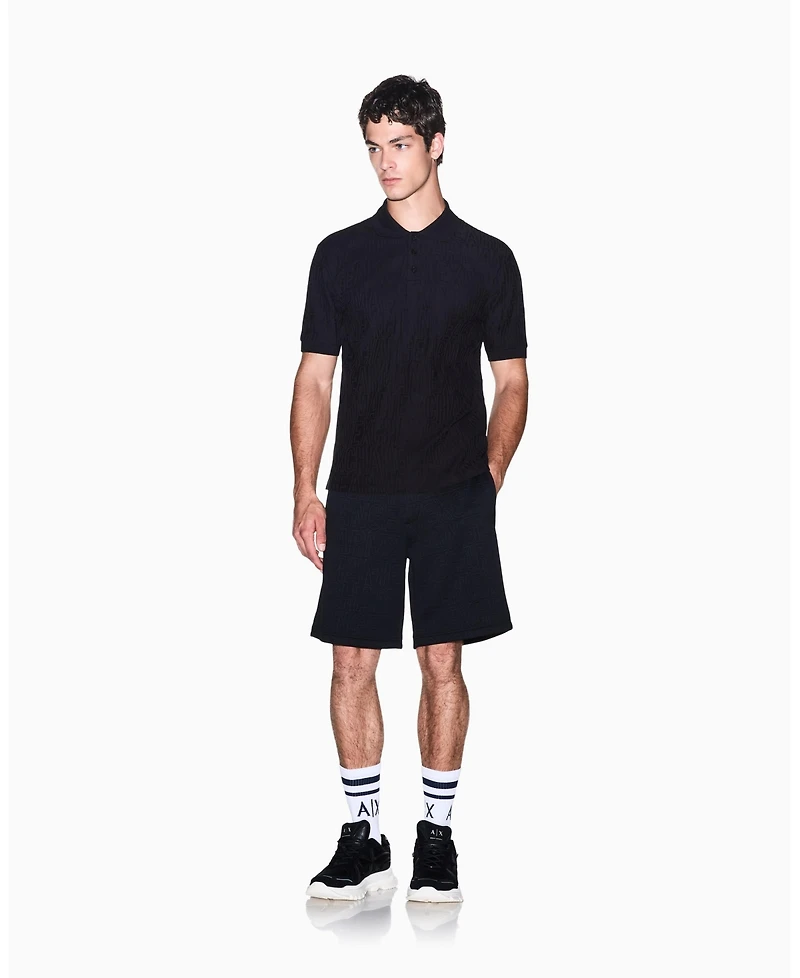 A|X Armani Exchange Men's Mercerized Jacquard Cotton All Over Logo Polo Shirt
