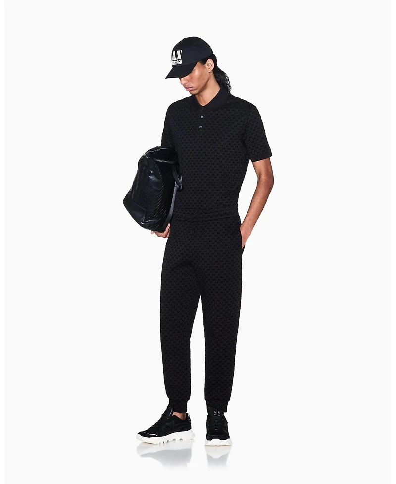 A|X Armani Exchange Men's Flocked All Over Logo Polo Shirt