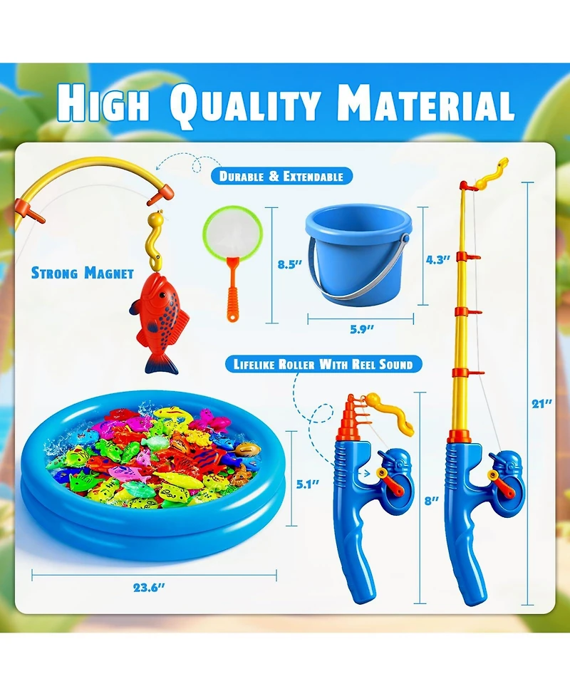 Gnuadz 51 Fishes Fishing Game Water Table Bath Toy Pole Rod Net Floating Fish Outdoor Kids Gift