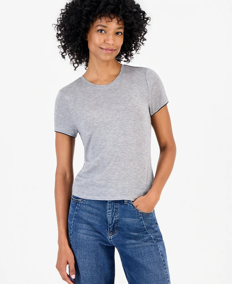 On 34th Women's Piped Feather Weight Layering Crewneck T-Shirt, Macy's Exclusive