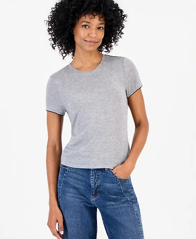 On 34th Women's Piped Feather Weight Layering Crewneck T-Shirt, Macy's Exclusive
