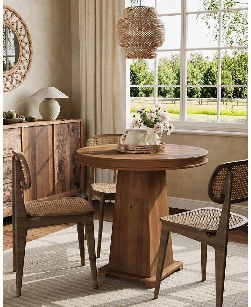 Tribesigns Solid Wood Round Dining Table, 31.5" Small Kitchen Table for 2, Modern Farmhouse Dinner Table (Only Table)