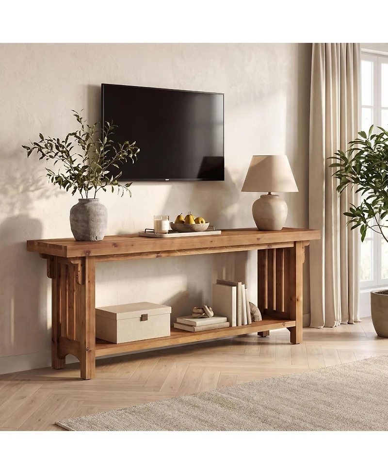 Tribesigns Solid Wood Tv Stand TVs, Farmhouse Entertainment Center with Storage Shelf, Wooden Media Console Television Stand