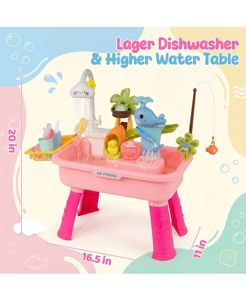 Gnuadz 4-in-1 Sand Water Table Electric Pump Outdoor Play Kitchen Sink Fishing Game Toddler Toy