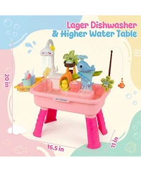 Gnuadz 4-in-1 Sand Water Table Electric Pump Outdoor Play Kitchen Sink Fishing Game Toddler Toy