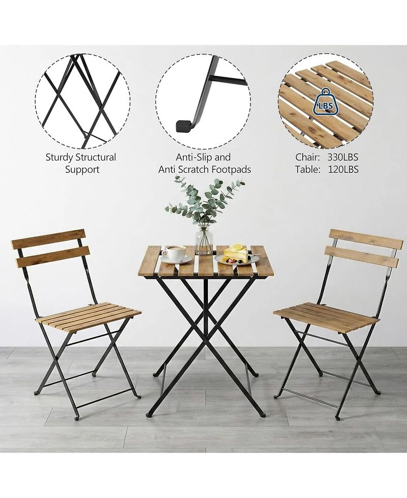 gaomon 3-piece folding bistro set with sturdy metal frame, no assembly needed-ideal for patio, balcony, garden, or indoor use.