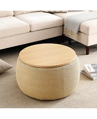 Rainsken Linen Upholstered Round Storage Ottoman