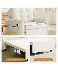 Rainsken Chenille Single Sofa Bed, 80" Extra Long Pull Out Sleeping Lounge with Usb Charging, Storage Pockets and Box for Living Room