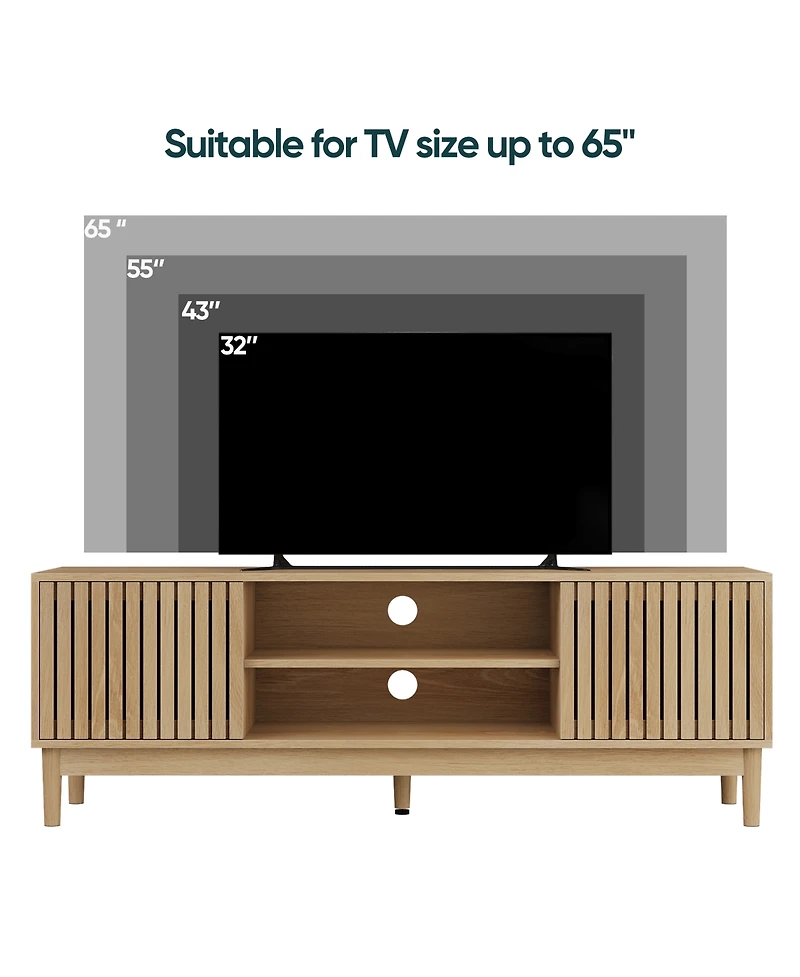 Rainsken Fluted Tv Stand, Mid Century Modern Entertainment Center with Storage Space, Media Console Table for Living Room