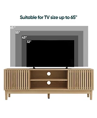 Rainsken Fluted Tv Stand, Mid Century Modern Entertainment Center with Storage Space, Media Console Table for Living Room