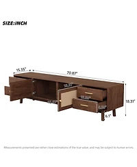 Rainsken 70'' Modern Rattan Tv Stand, for TVs up to 80'', 4 Drawers and Cable Holes, Rattan-inspired Media Console Table, for Living room, Bedroom