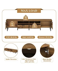 Rainsken 80" Mid Century Tv Stand, with 2 Drawers, 2 Doors, and Open Space, for TVs Up to 85", Media Console, for Living room, Bedroom, Home Theatre