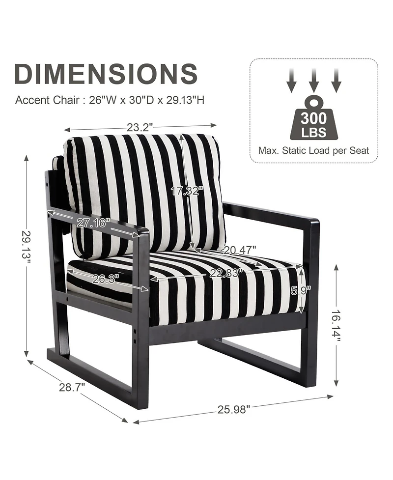 Rainsken Stripe Accent Chair, Modern Upholstered Armchair in Fabric, For Living Room Bedroom Apartment, Easy Assembly