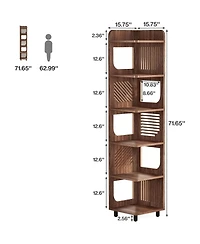Rainsken Rustic 6-Tier Tall Corner Shelf, Freestanding Book Display Shelf with Hollowed Design and Metal Legs for Living Room, Bedroom, or Office