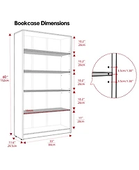 Rainsken 5 Shelf Modern Wood Bookshelf, 60 Inch Tall Display Bookcase with Adjustable Shelf, Book Storage Organizer for Home Office, Study Room