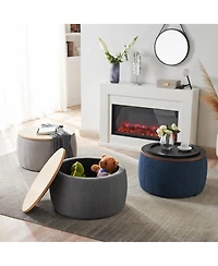 Rainsken Linen Upholstered Round Storage Ottoman