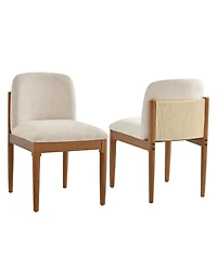Rainsken Modern Dining Chairs Set of 2, Upholstered Kitchen Chair with Woven Rope Backrest and Rubberwood Legs for Living Room