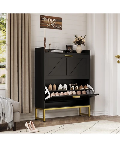 gaomon entryway shoe cabinet with double-layer flip-top drawers, adjustable shelves, and a dust-proof back panel freestanding storage