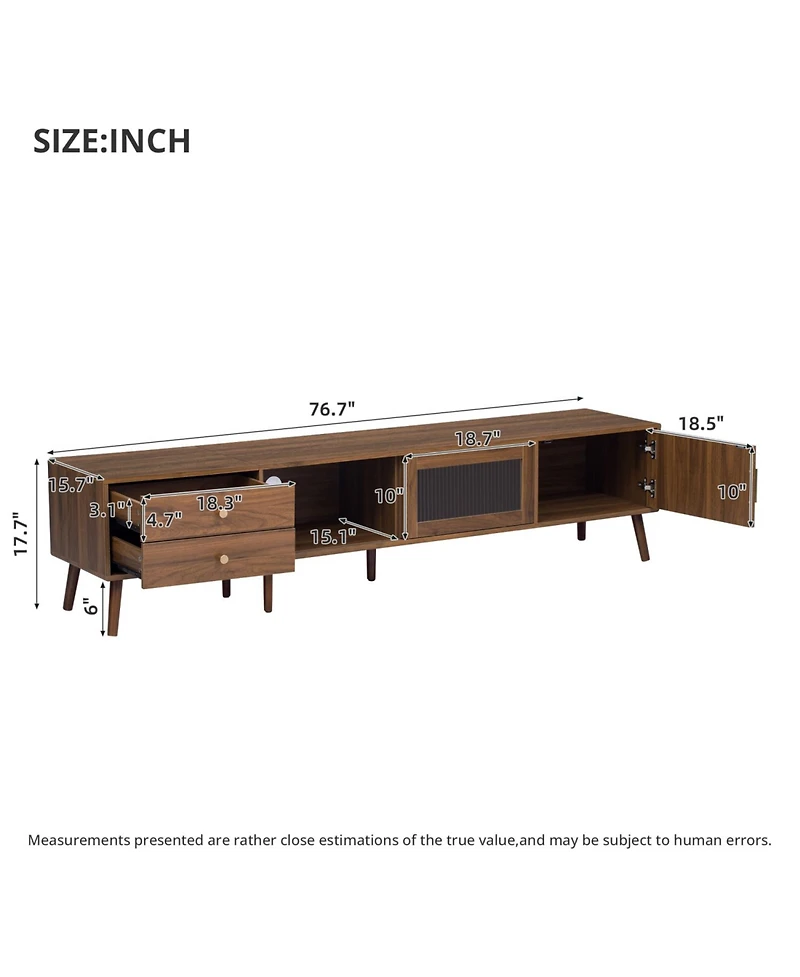 Rainsken Mid-Century Modern Tv Stand, 76" Media Console, for 60-85 inches Tv, Entertainment Center with Storage, for Bedroom Living Room