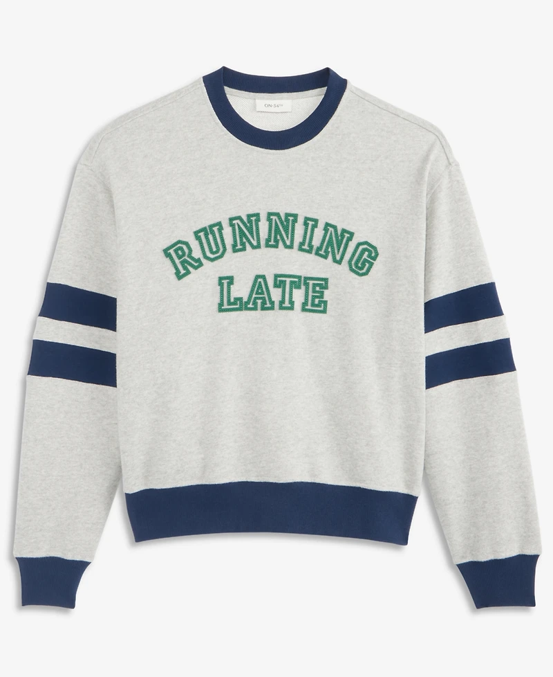 On 34th Women's Crewneck Colorblock Running Late Graphic Sweatshirt, Macy's Exclusive