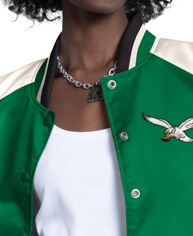 Starter Women's Kelly Green/White Philadelphia Eagles Raglan Blitz Full-Snap Varsity Jacket