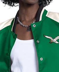 Starter Women's Kelly Green/White Philadelphia Eagles Raglan Blitz Full-Snap Varsity Jacket