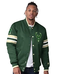 Starter Men's Hunter Green Milwaukee Bucks Scout Varsity Satin Full-Snap Jacket