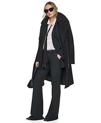 Dkny Women's Faux-Leather Trimmed Assymetrical Wrap Coat